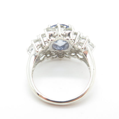 925 Sterling Silver Real Oval-Cut Iolite & Round-Cut White Topaz Ring Size 6