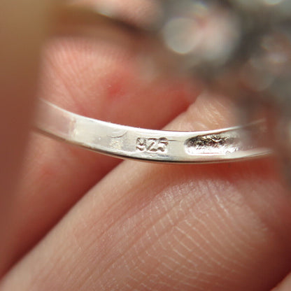 925 Sterling Silver Real Oval-Cut Iolite & Round-Cut White Topaz Ring Size 6