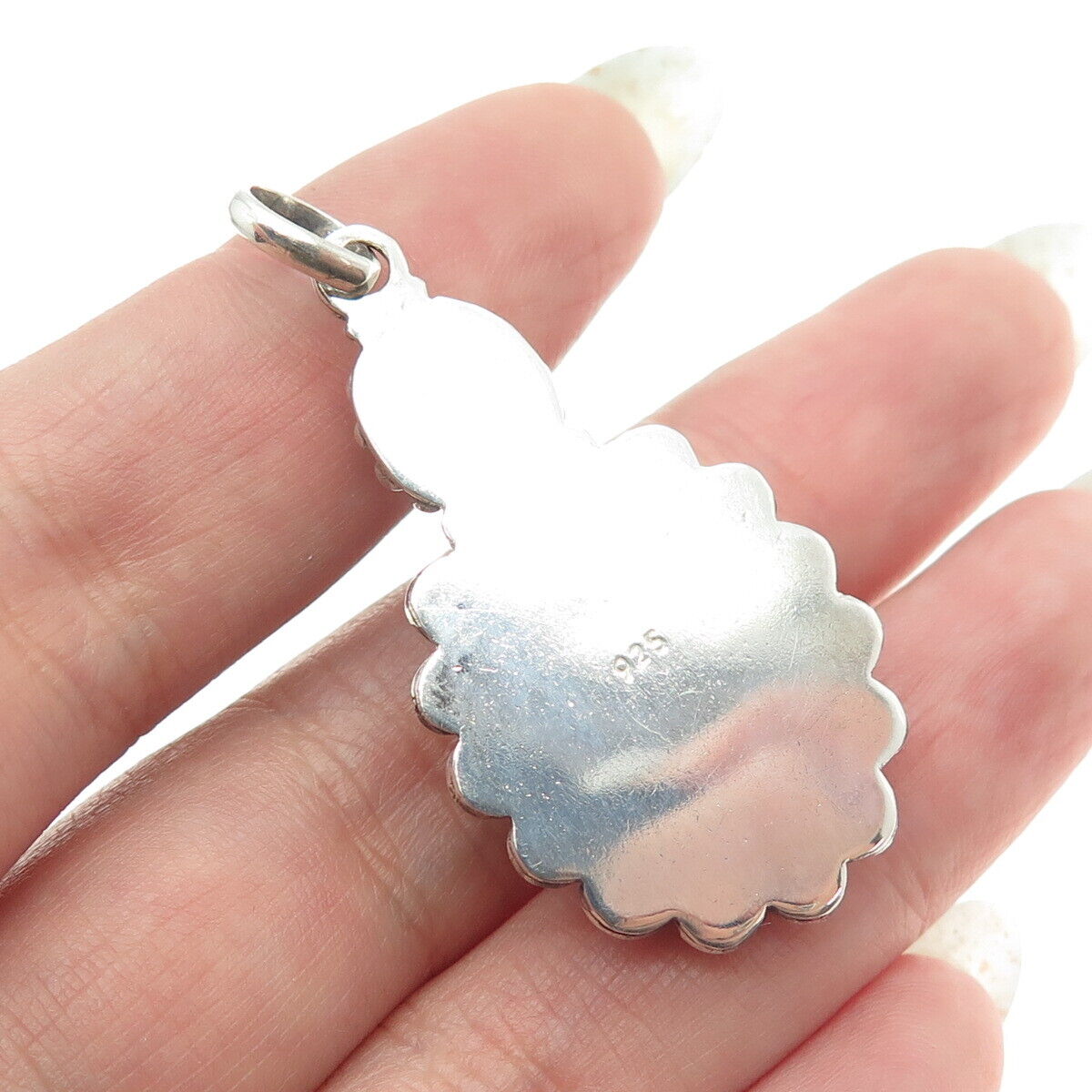 925 Sterling Silver Vintage Real Lapis Lazuli & Tourmaline Gem Ethnic Pendant