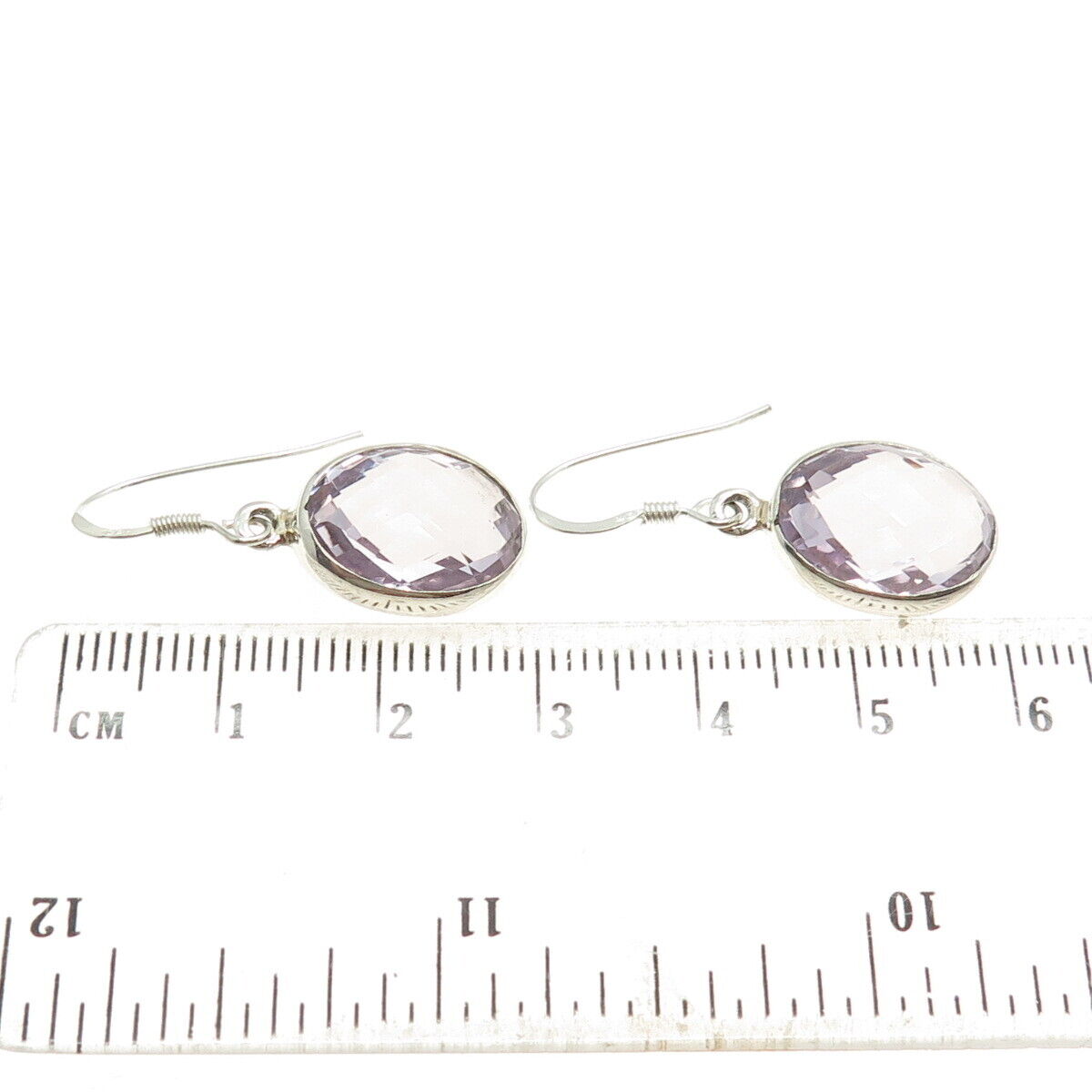 925 Sterling Silver Vintage Real Oval-Cut Amethyst Dangling Earrings