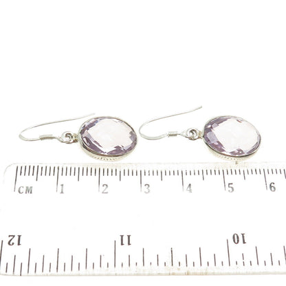 925 Sterling Silver Vintage Real Oval-Cut Amethyst Dangling Earrings