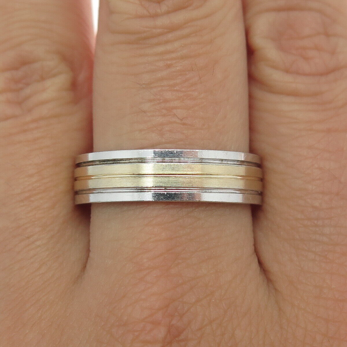 14K Yellow Gold & 935 Silver Band Ring Size 10.25