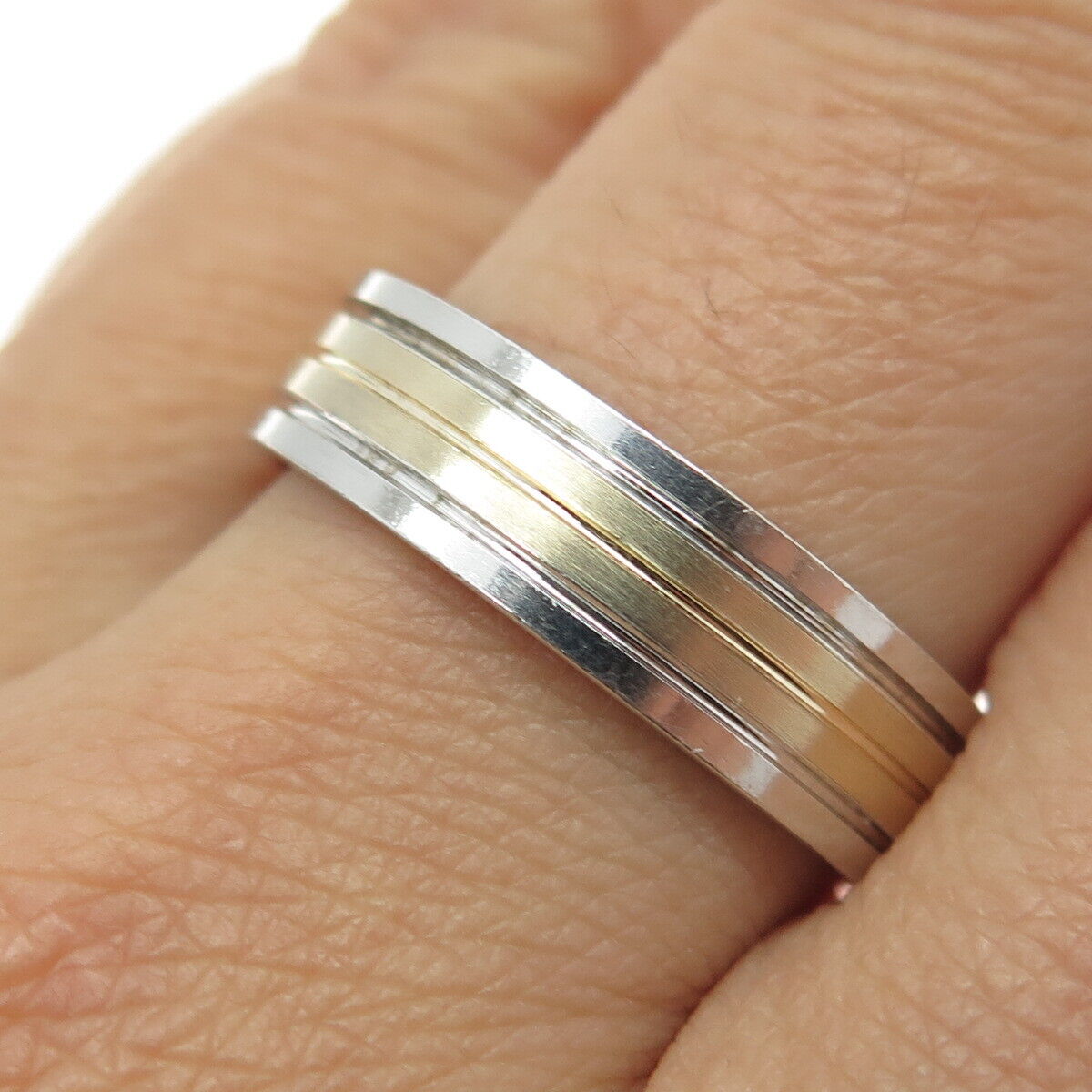 14K Yellow Gold & 935 Silver Band Ring Size 10.25