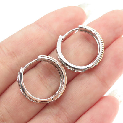 925 Sterling Silver 2-Tone Round-Cut Shaped C Z Huggie Earrings