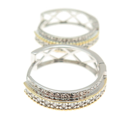 925 Sterling Silver 2-Tone Round-Cut Shaped C Z Huggie Earrings