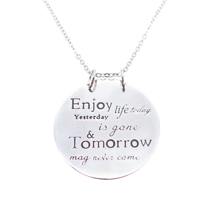 HAN 925 Sterling Silver Enjoy Life Today Round Tag Cable Chain Necklace 18"