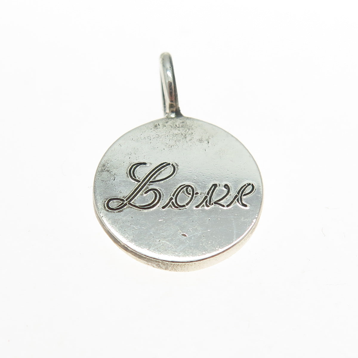 STULLER 925 Sterling Silver Vintage "LOVE" Minimalist Round Tag Charm Pendant