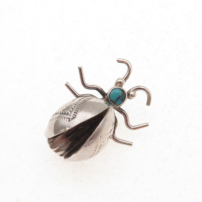 Old Pawn 925 Sterling Silver Vintage Southwestern Turquoise Beetle Pin Brooch