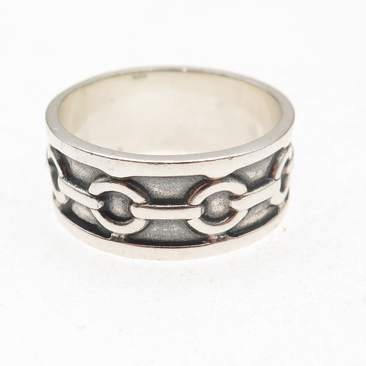 925 Sterling Silver Vintage Chain Link Oxidized Band Ring Size 14.5