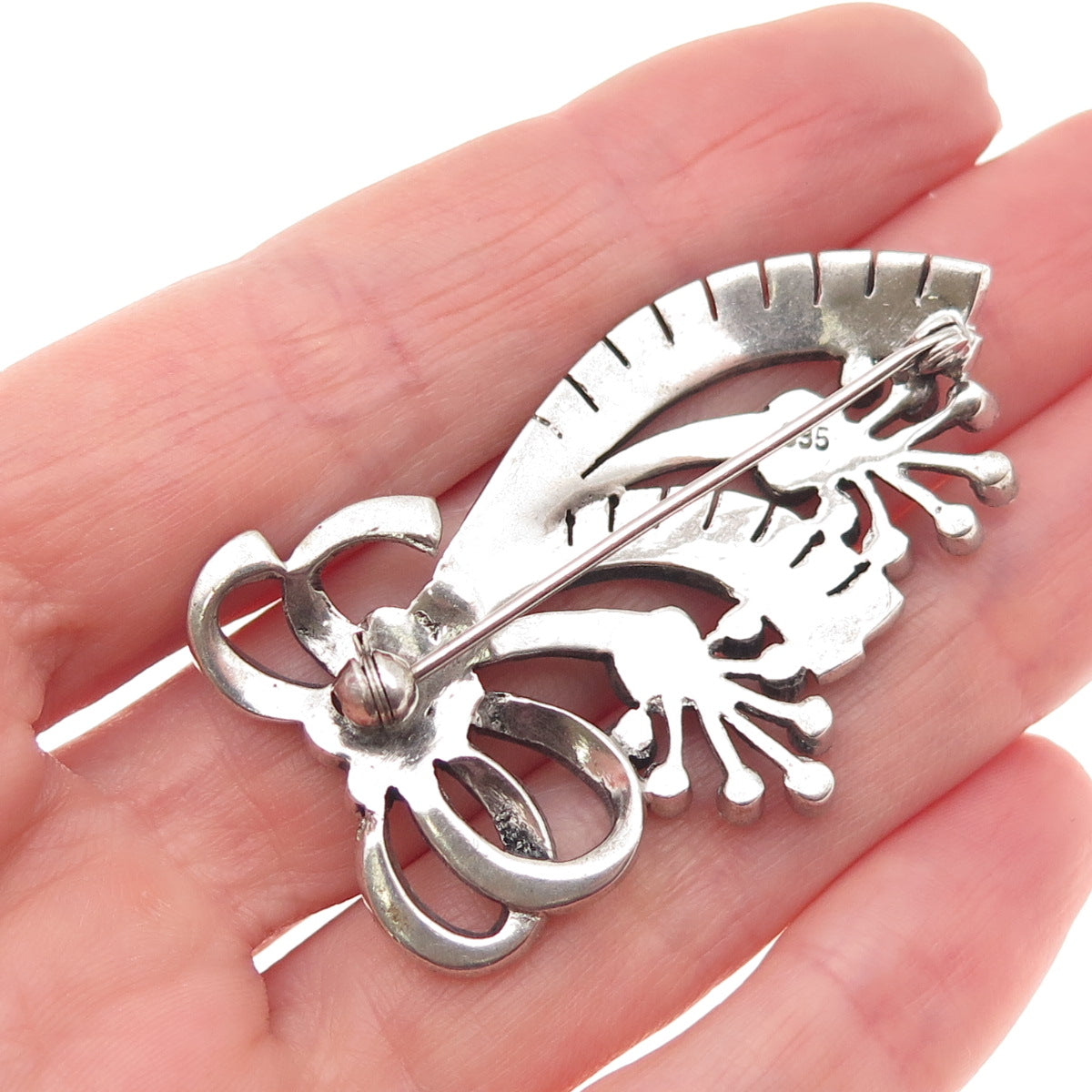 835 Silver Antique Art Deco Real Coral & Marcasite Pin Brooch (missing 3 stones)