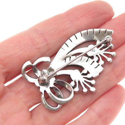835 Silver Antique Art Deco Real Coral & Marcasite Pin Brooch (missing 3 stones)