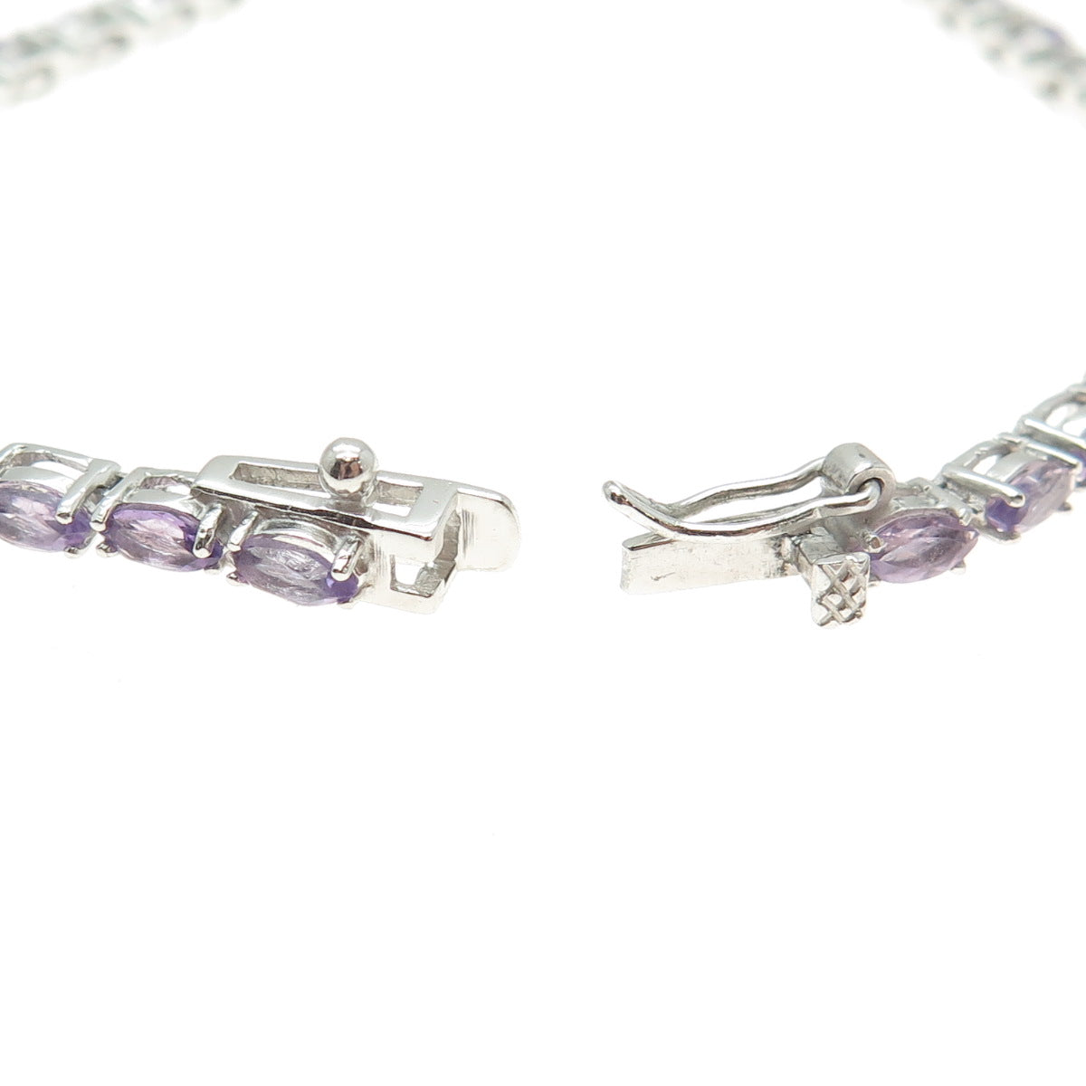 925 Sterling Silver Real Diamond & Marquise-Cut Amethyst Bracelet 7.75"