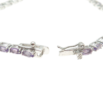 925 Sterling Silver Real Diamond & Marquise-Cut Amethyst Bracelet 7.75"