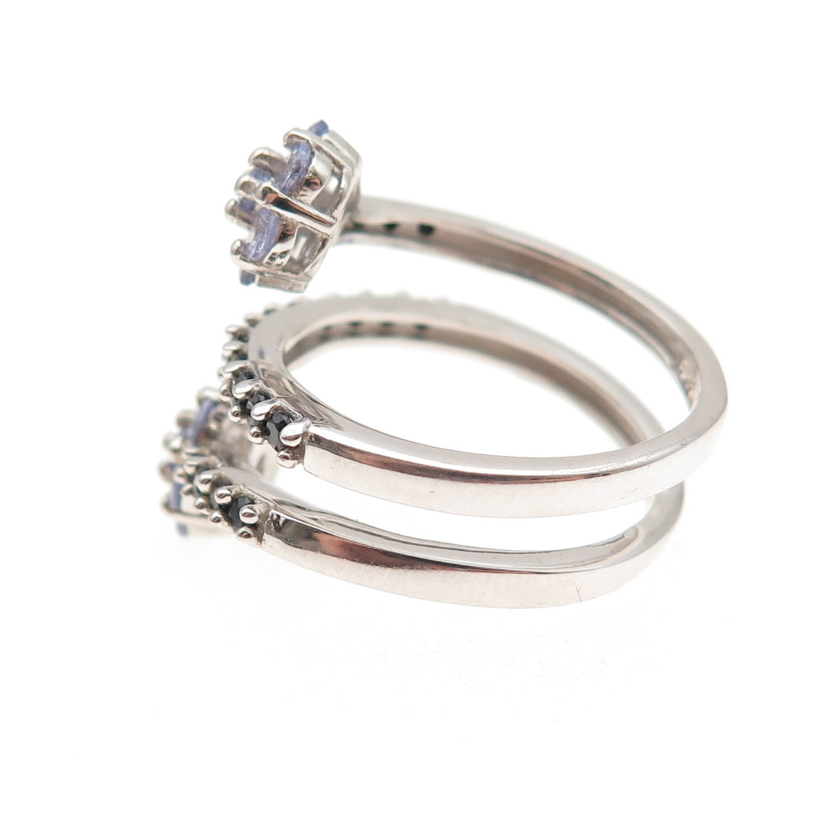 Chuck Clemency Sterling Silver Real Tanzanite & Spinel Adjustable Ring Size 6.5