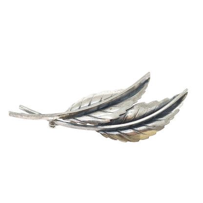 JEWELART 925 Sterling Silver Antique Art Deco Floral Leaf Oxidized Pin Brooch