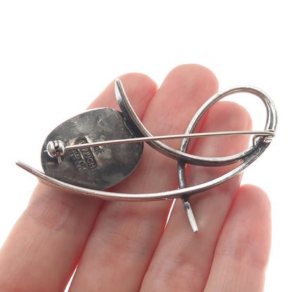 TEPPICH 925 Sterling Silver Vintage Israel Red Agate Gemstone Modernist Brooch