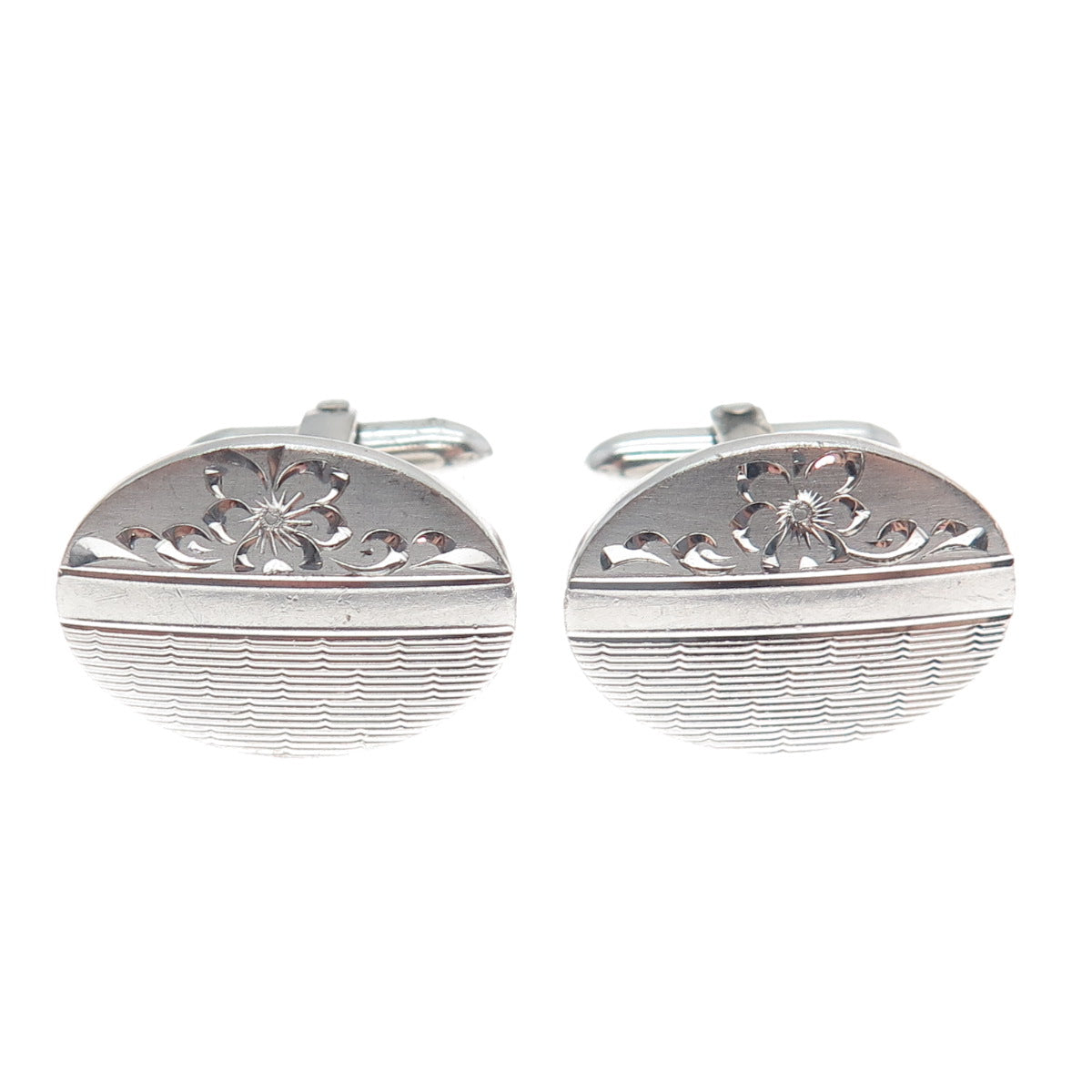 925 Sterling Silver Antique Art Deco Engraved Floral Cufflinks