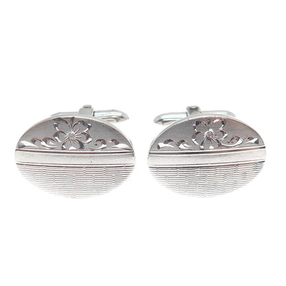 925 Sterling Silver Antique Art Deco Engraved Floral Cufflinks