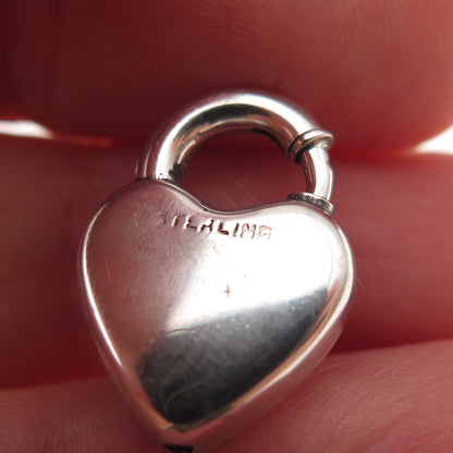 925 Sterling Antique Art Deco Heart Padlock Spring Ring Clasp Charm Pendant
