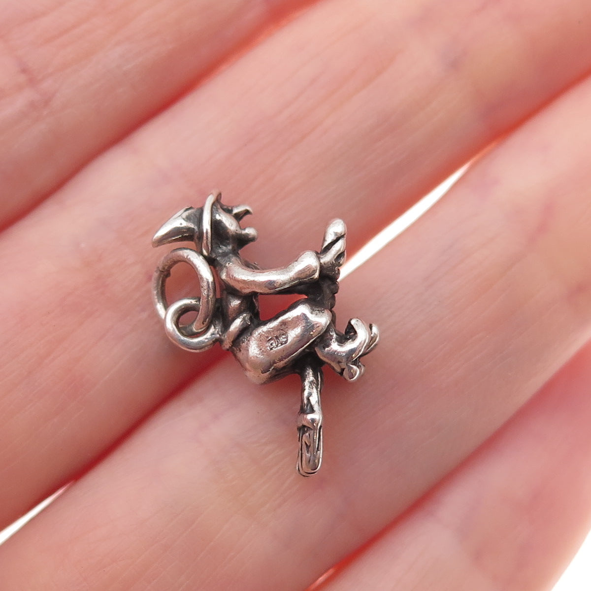 925 Sterling Silver Vintage Witch On Broomstick Oxidized 3D Charm Pendant