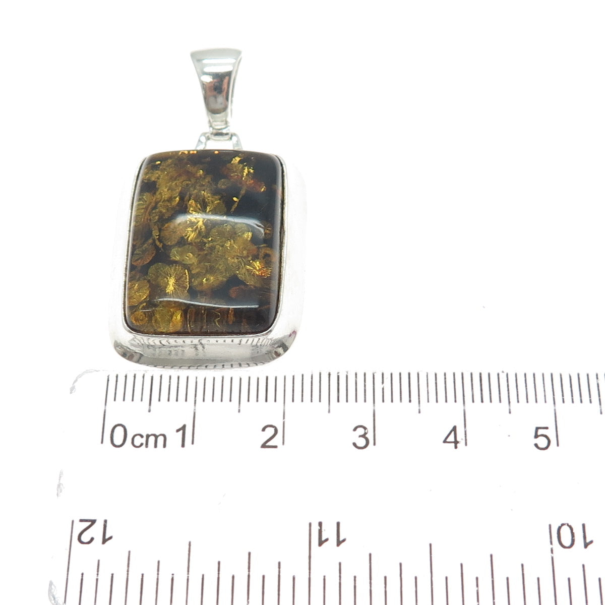 925 Sterling Silver Vintage Real Amber Modernist Charm Pendant