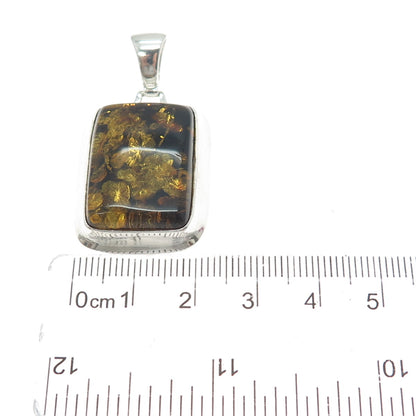 925 Sterling Silver Vintage Real Amber Modernist Charm Pendant