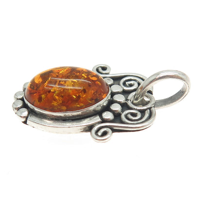 925 Sterling Silver Vintage Real Amber Modernist Charm Pendant