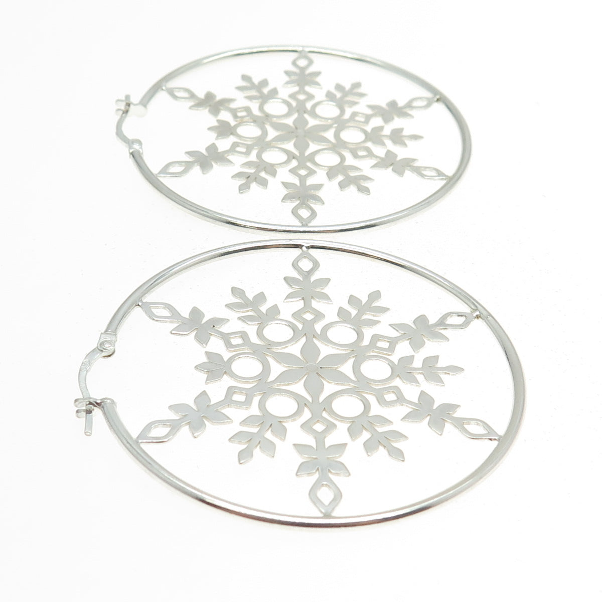 925 Sterling Silver Snowflake Hoop Earrings