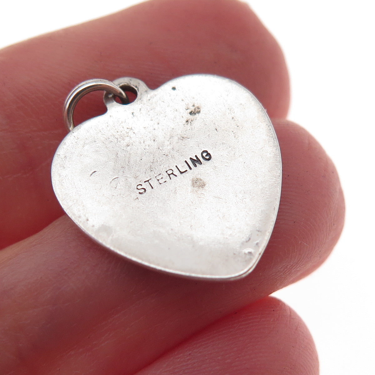 925 Sterling Silver Vintage Floral Scroll Heart Oxidized Charm Pendant