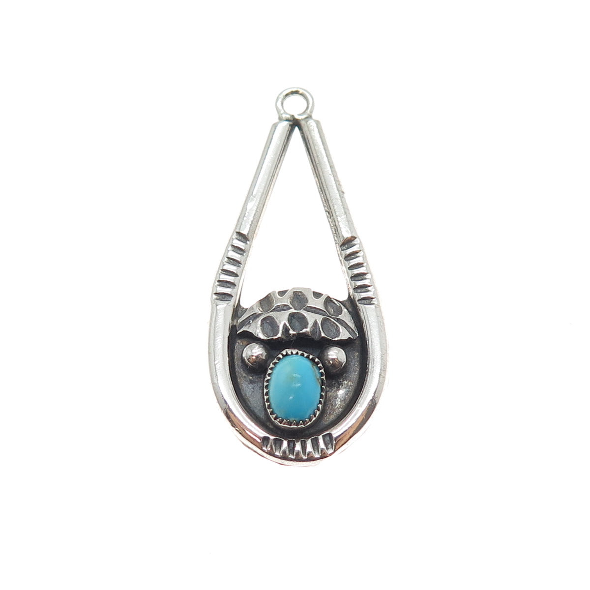 Preston Haley Navajo Old Pawn Sterling Silver Vintage Turquoise Teardrop Pendant