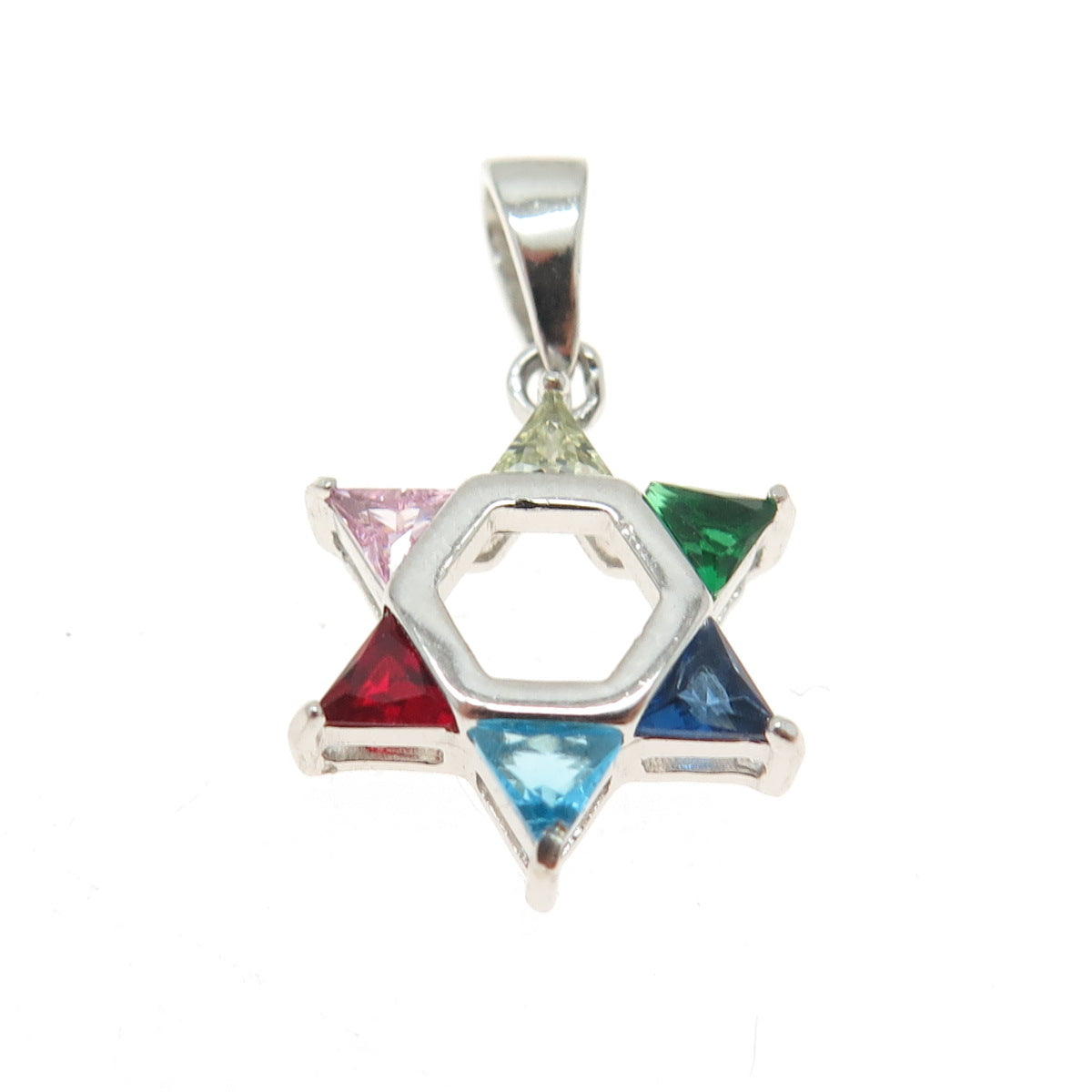 925 Sterling Silver Multi-Color C Z Star of David Judaica Pendant