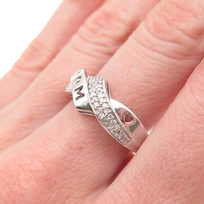 HN Heng Ngai 925 Sterling Silver Real Round-Cut Diamond Mom Heart Ring Size 7