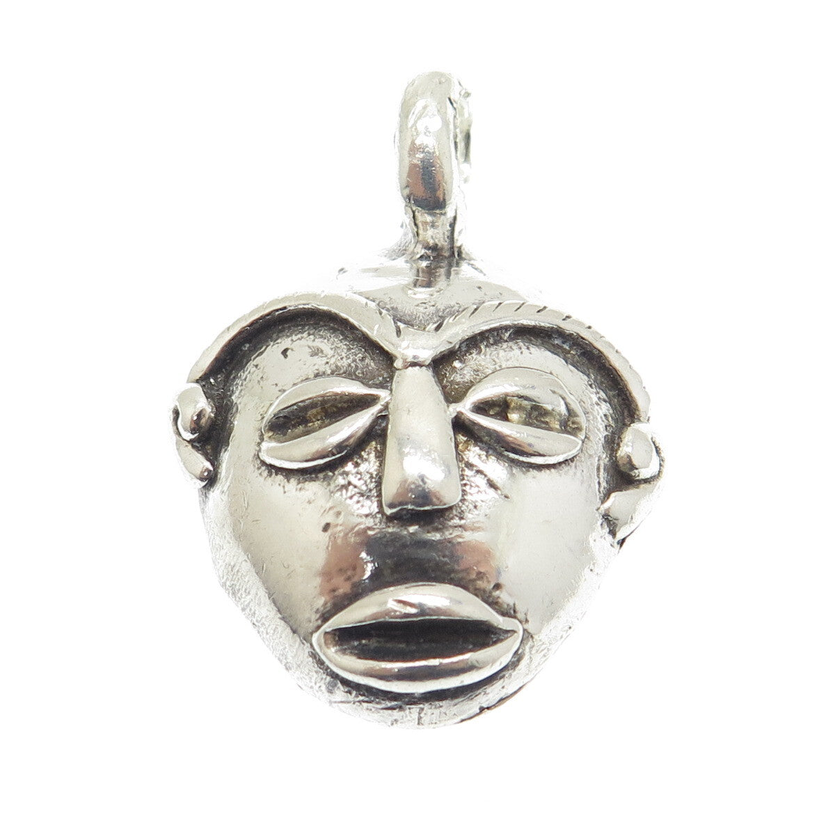 925 Sterling Silver Vintage African Goddess Mask Oxidized Pendant