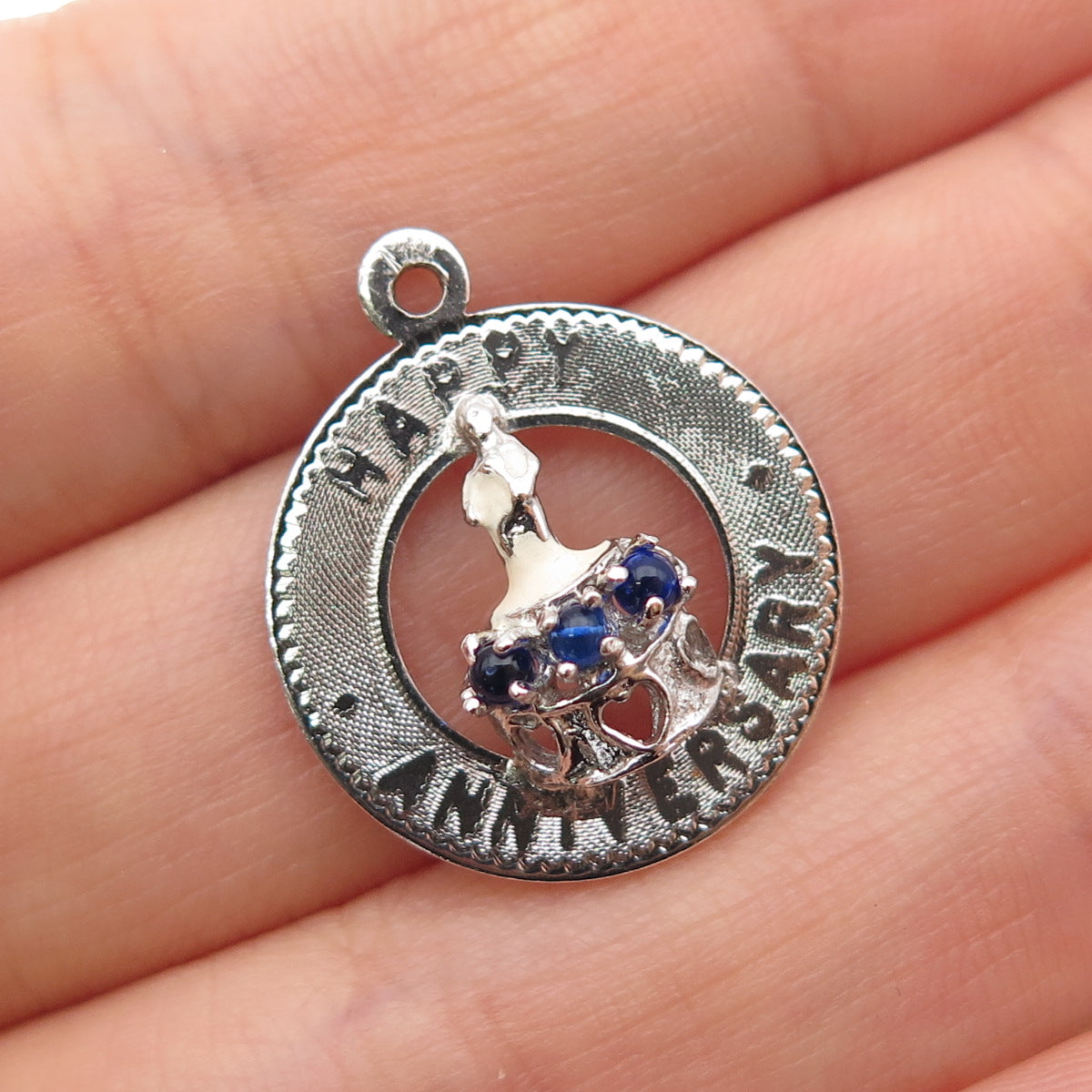 MARC MERCY 925 Sterling Silver Vintage Rhinestone Happy Birthday Charm Pendant