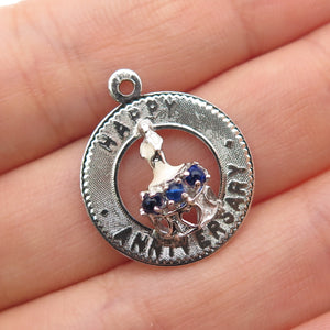 MARC MERCY 925 Sterling Silver Vintage Rhinestone Happy Birthday Charm Pendant