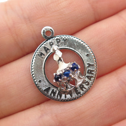 MARC MERCY 925 Sterling Silver Vintage Rhinestone Happy Birthday Charm Pendant