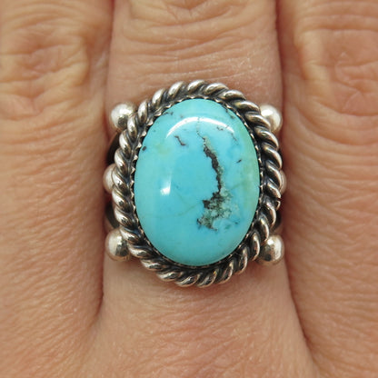 THOMAS CARUSETTA Old Pawn 925 Sterling Silver Vintage Real Turquoise Ring Size 7