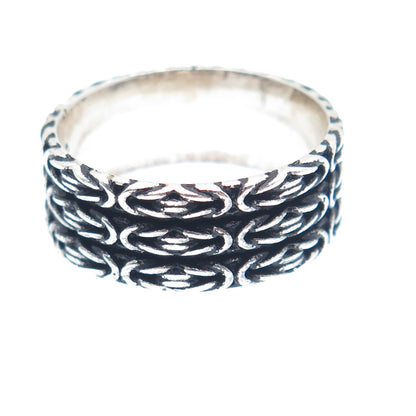 925 Sterling Silver Vintage 3-Row Byzantine Oxidized Band Ring Size 10.25