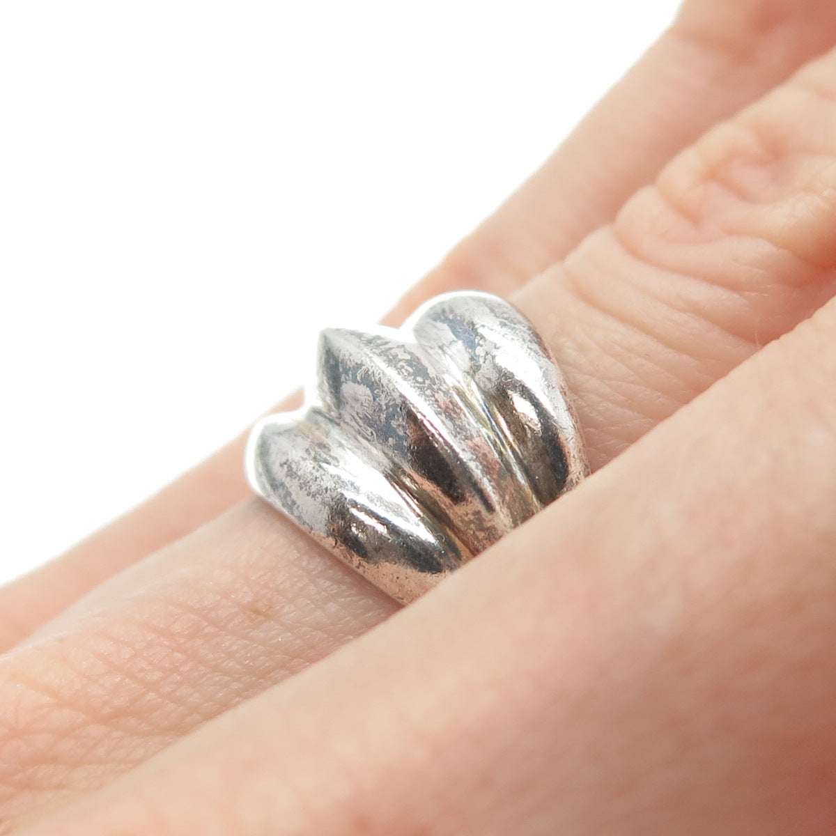 925 Sterling Silver Vintage Modernist Ribbed Oxidized Ring Size 6.75