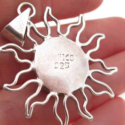 925 Sterling Silver Vintage Mexico Real Black Onyx Sun Charm Pendant