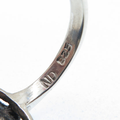 CHAPAL ZENRAY 925 Sterling Silver Vintage Real Black Onyx Marcasite Ring Size 8