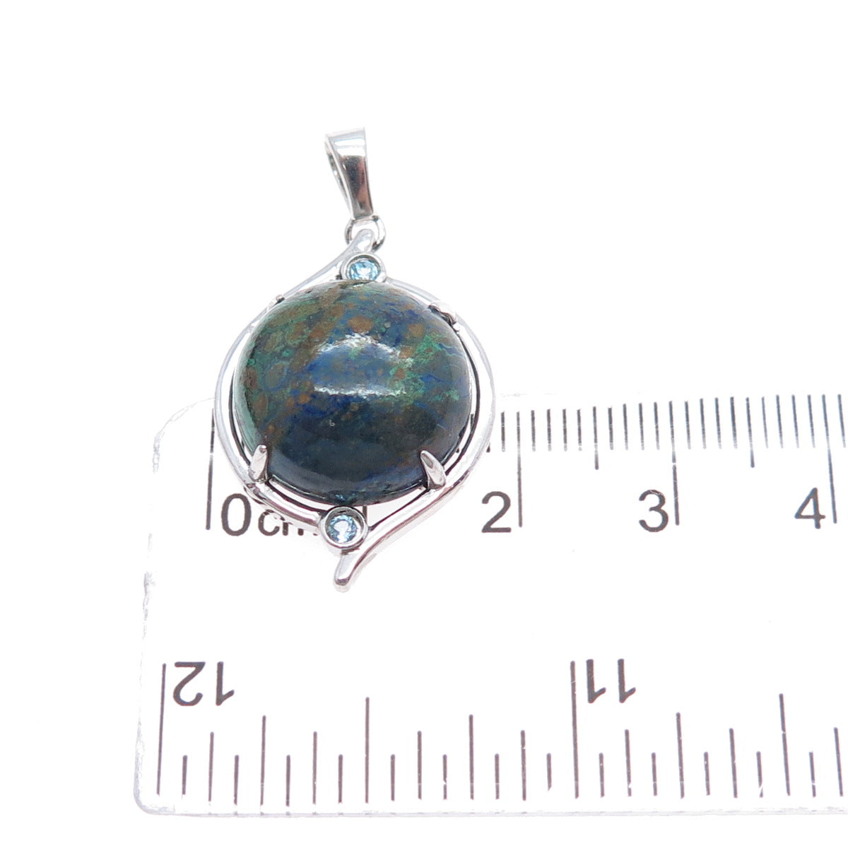 925 Sterling Silver Vintage Real Azurite & Blue Topaz Charm Pendant