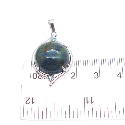 925 Sterling Silver Vintage Real Azurite & Blue Topaz Charm Pendant