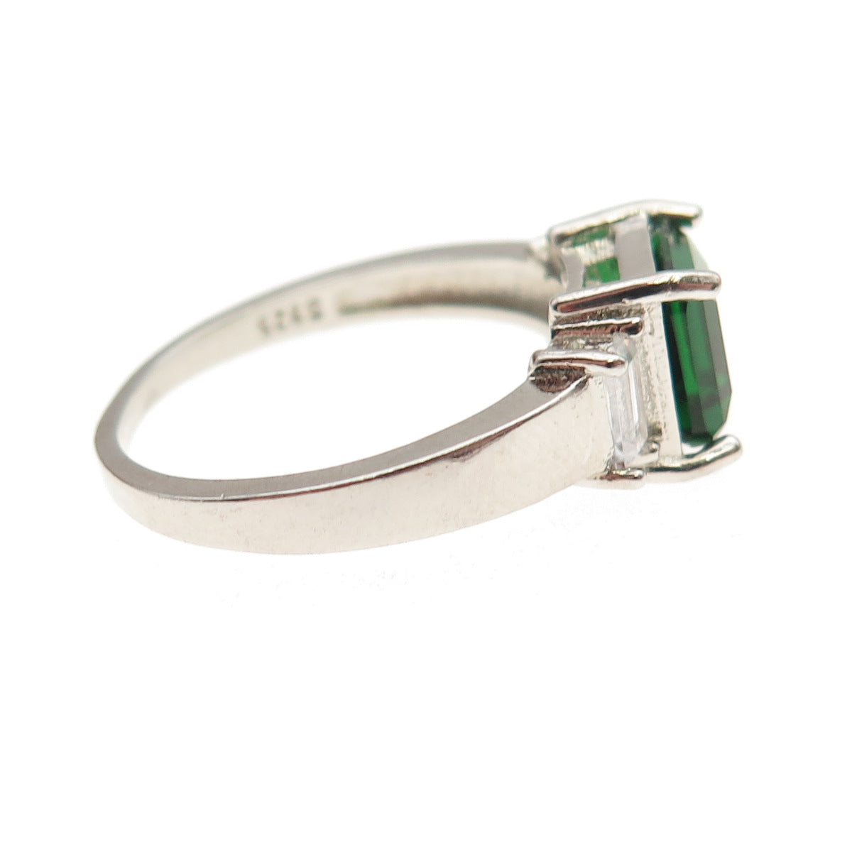 925 Sterling Silver Real Chrome Diopside & C Z Ring Size 10