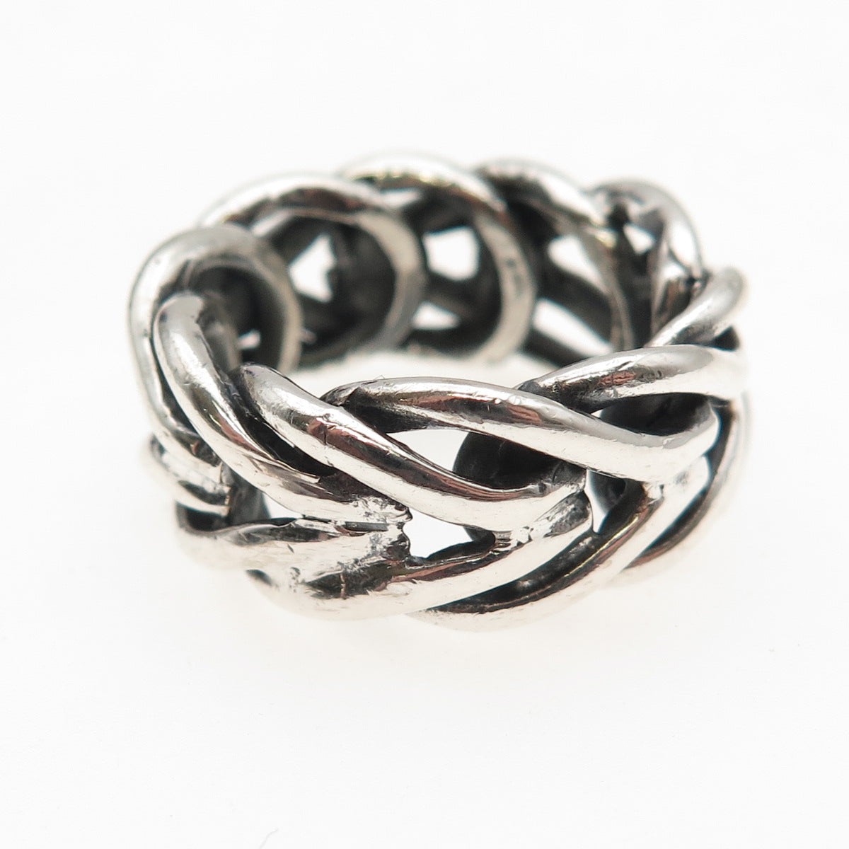 925 Sterling Silver Vintage Modernist Spine Oxidized Band Ring Size 7