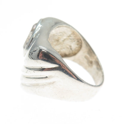 925 Sterling Silver Vintage Pear-Cut Shaped C Z Ribbed Modernist Ring Size 9