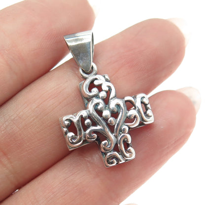 925 Sterling Silver Vintage Ornate Swirl Cross Pendant