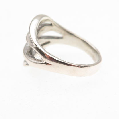 925 Sterling Silver Vintage Modernist 4-Row Ring Size 7.75