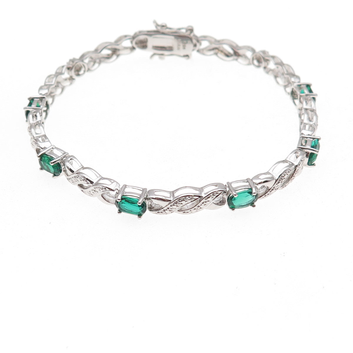 Han 925 Sterling Silver Real Chrome Diopside Infinity Link Bracelet 7.25"