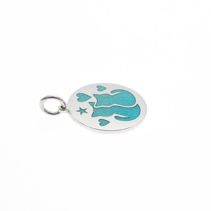 925 Sterling Silver Enamel Couple of Cats Love Round Minimalist Charm Pendant
